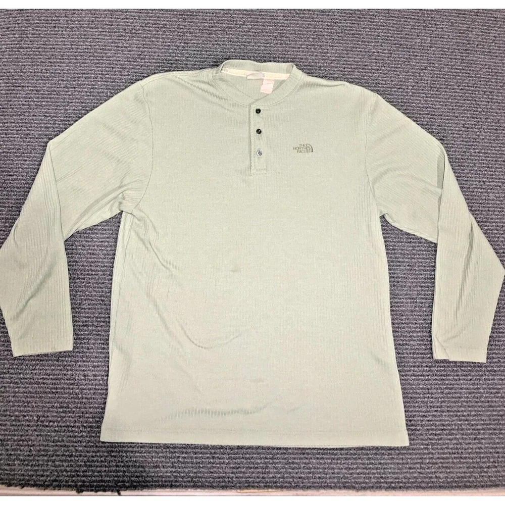 The North Face Henley Shirt Mens XL Green Waffle Knit Long Sleeve Pullover